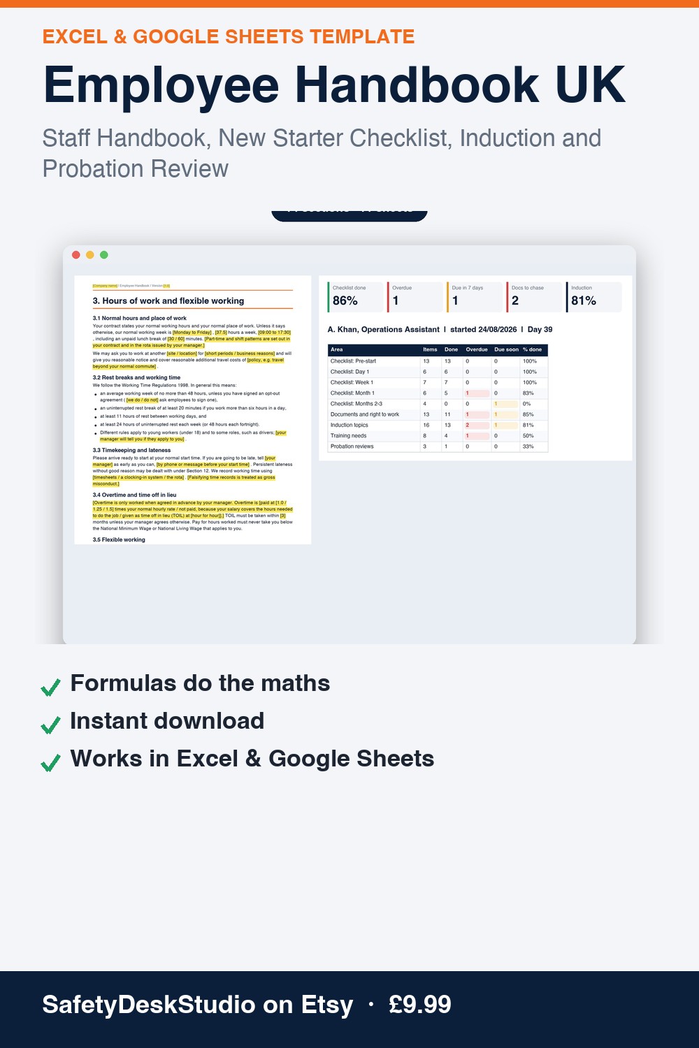 Employee Handbook UK | Excel & Google Sheets Template