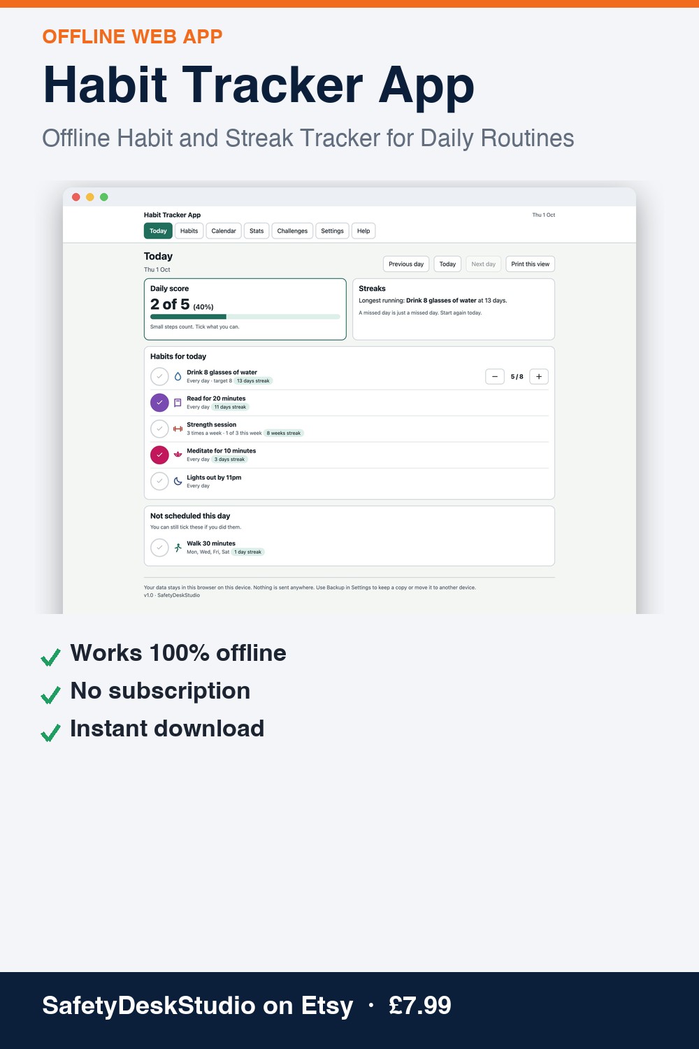 Habit Tracker App | Offline Web App