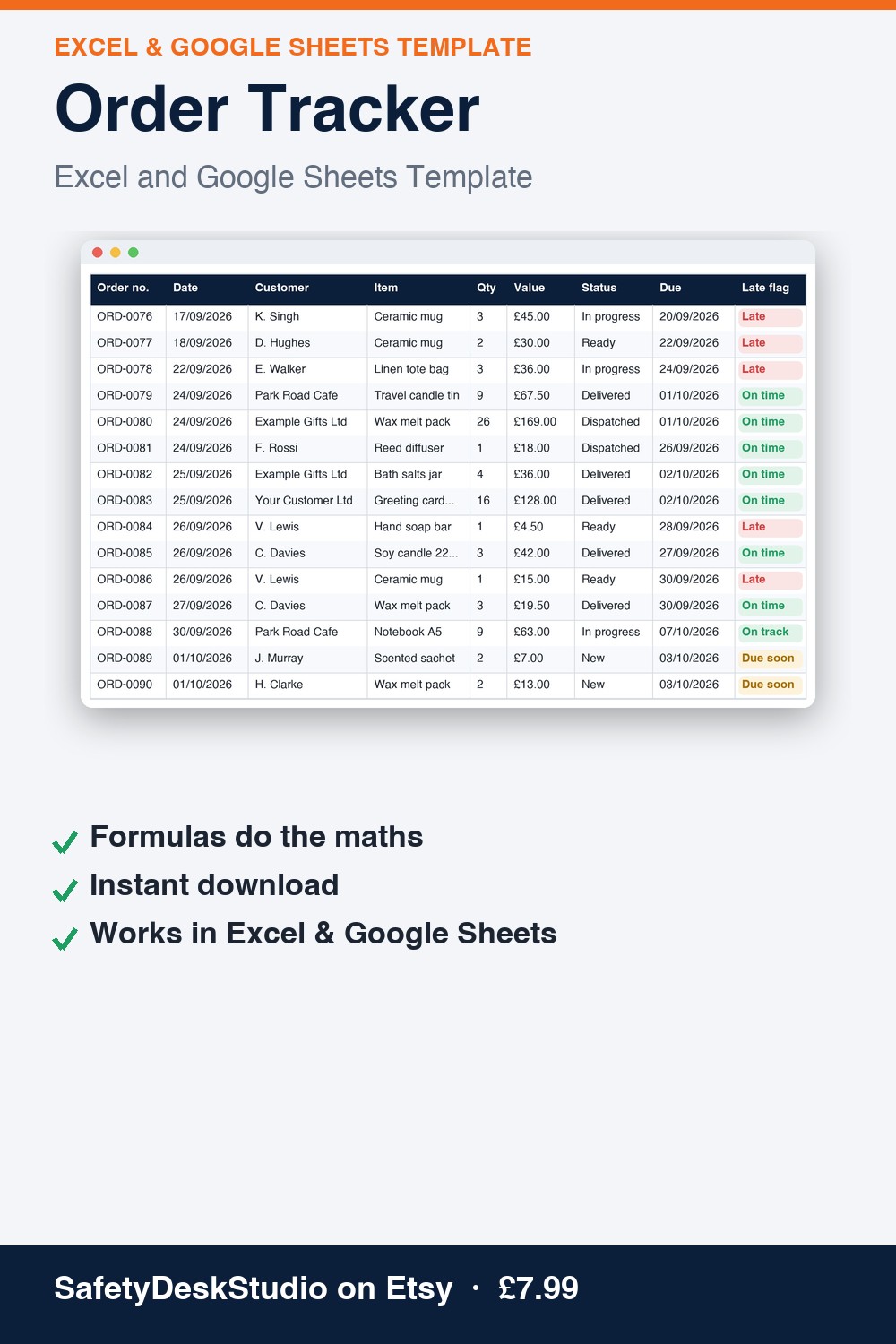 Order Tracker | Excel & Google Sheets Template